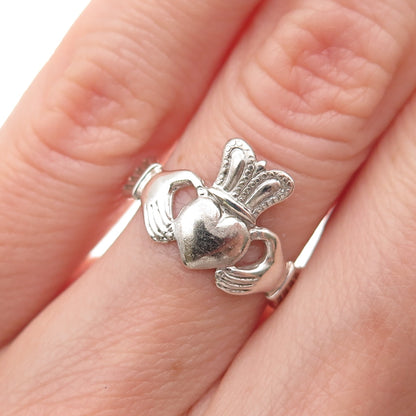 Beau 925 Sterling Silver Vintage Irish Claddagh Oxidized Ring Size 5