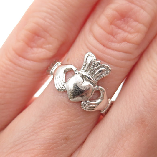 Beau 925 Sterling Silver Vintage Irish Claddagh Oxidized Ring Size 5