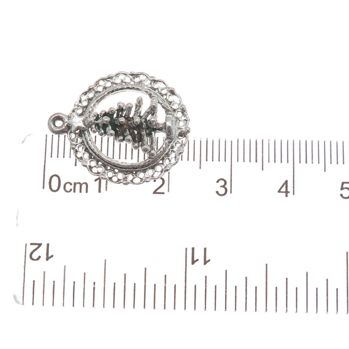 925 Sterling Silver Antique Art Deco Enamel Christmas Tree Minimalist Pendant