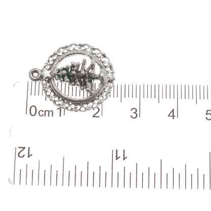 925 Sterling Silver Antique Art Deco Enamel Christmas Tree Minimalist Pendant