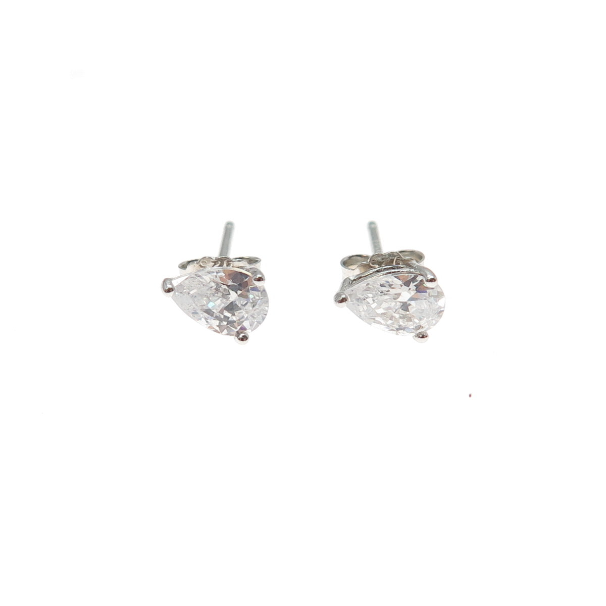 925 Sterling Silver Pear-Cut C Z Stud Earrings