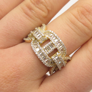 925 Sterling Silver Gold-Plated C Z Chain Ring Size 8.5