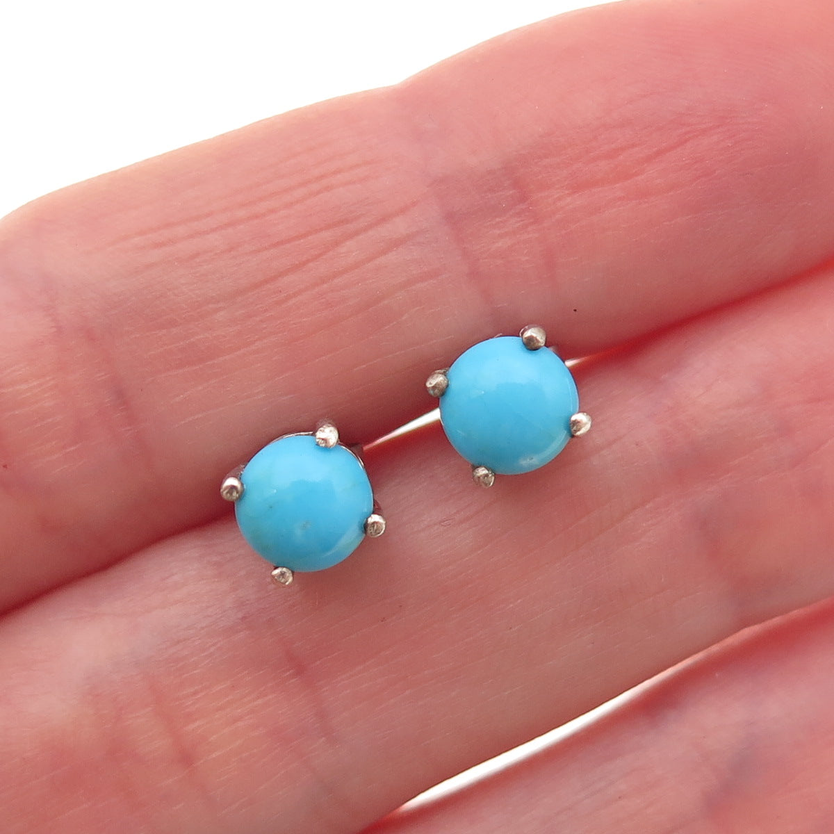 Chuck Clemency 925 Sterling Silver Real Sleeping Beauty Turquoise Stud Earrings