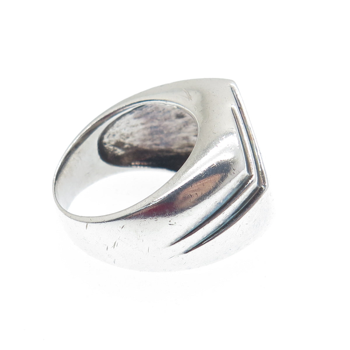 925 Sterling Silver Vintage Real Black Onyx Gemstone Ribbed Ring Size 7.5