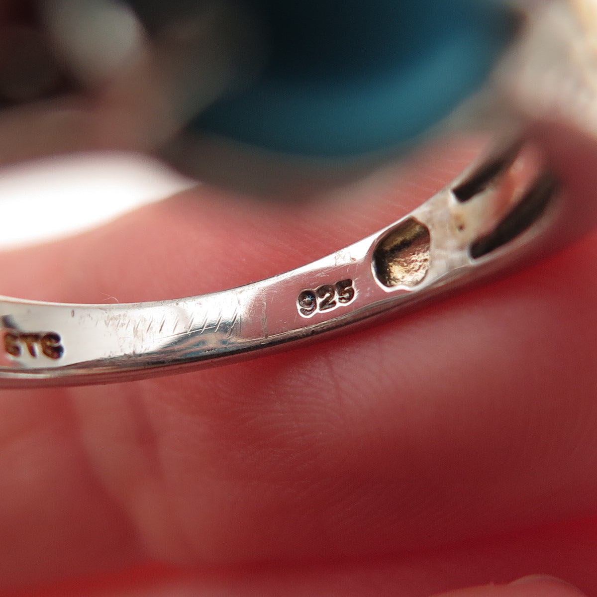 Chuck Clemency 925 Sterling Silver 2-Tone Real Turquoise & Ruby Ring Size 8.25