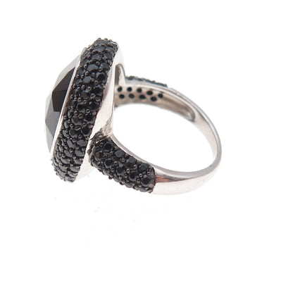 925 Sterling Silver Vintage Real Black Onyx & Black Spinel Ring Size 6.25
