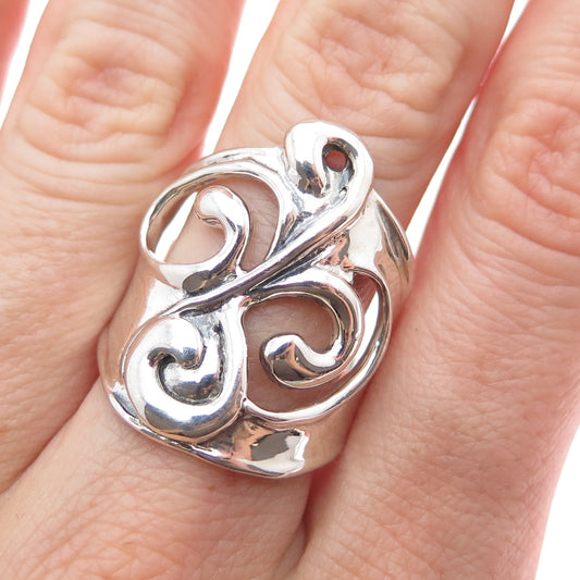 HAGIT GORALI 925 Sterling Silver Vintage Ornate Floral Modernist Ring Size 9