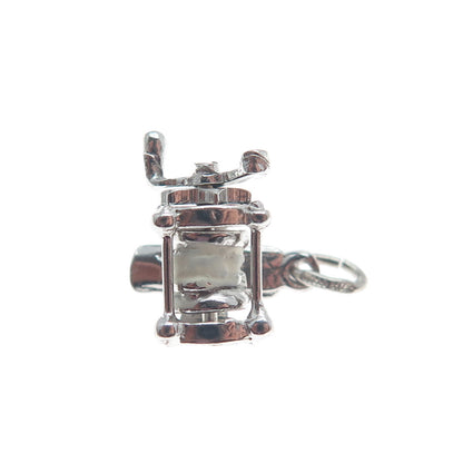 925 Sterling Silver Antique Enamel Spinning Reel 3D Minimalist Charm Pendant