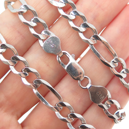 925 Sterling Silver Vintage Italy Figaro Chain Necklace 26"