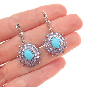 D'Joy Sterling Silver Real Sleeping Beauty Turquoise & Tanzanite Dangle Earrings