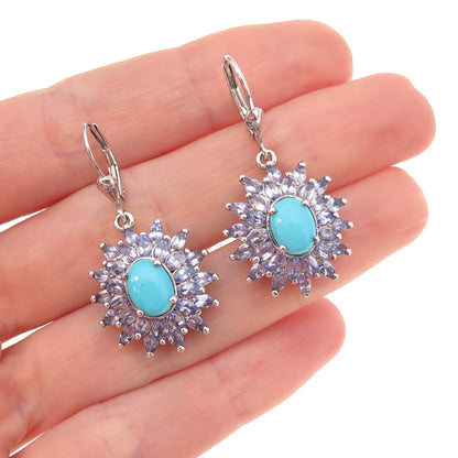 D'Joy Sterling Silver Real Sleeping Beauty Turquoise & Tanzanite Dangle Earrings