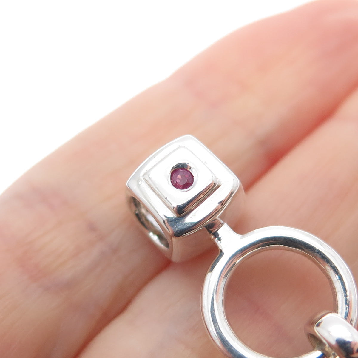 ELLE 925 Sterling Silver Vintage Real Ruby Black Onyx & MOP Slide Charm Pendant