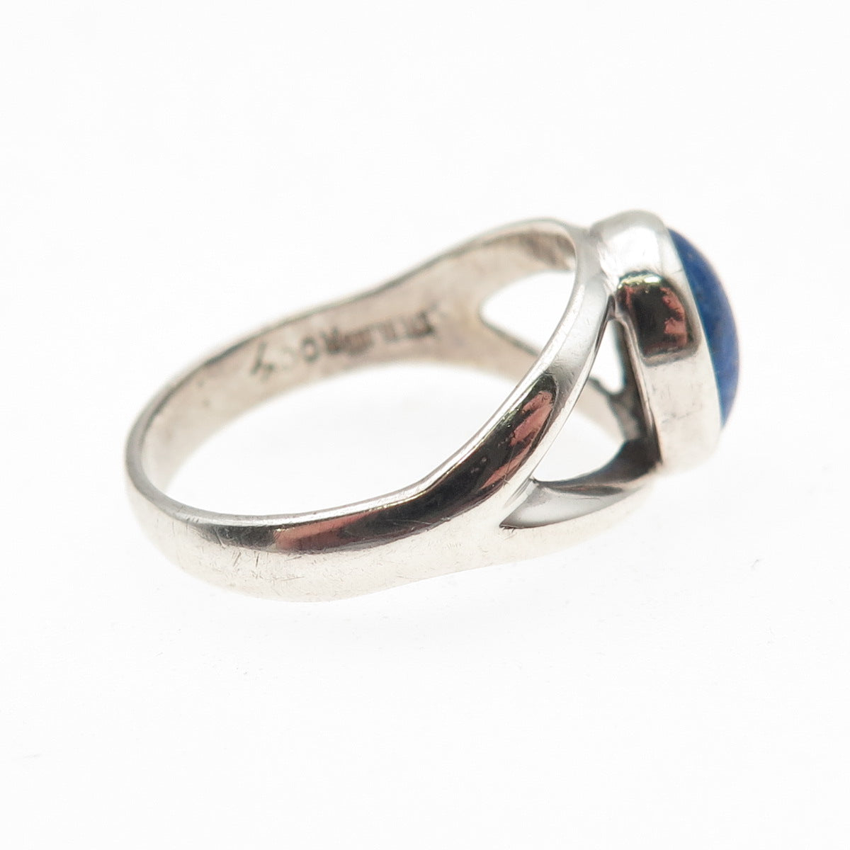 Rocky 925 Sterling Silver Vintage Real Lapis Modernist Ring Size 7.75
