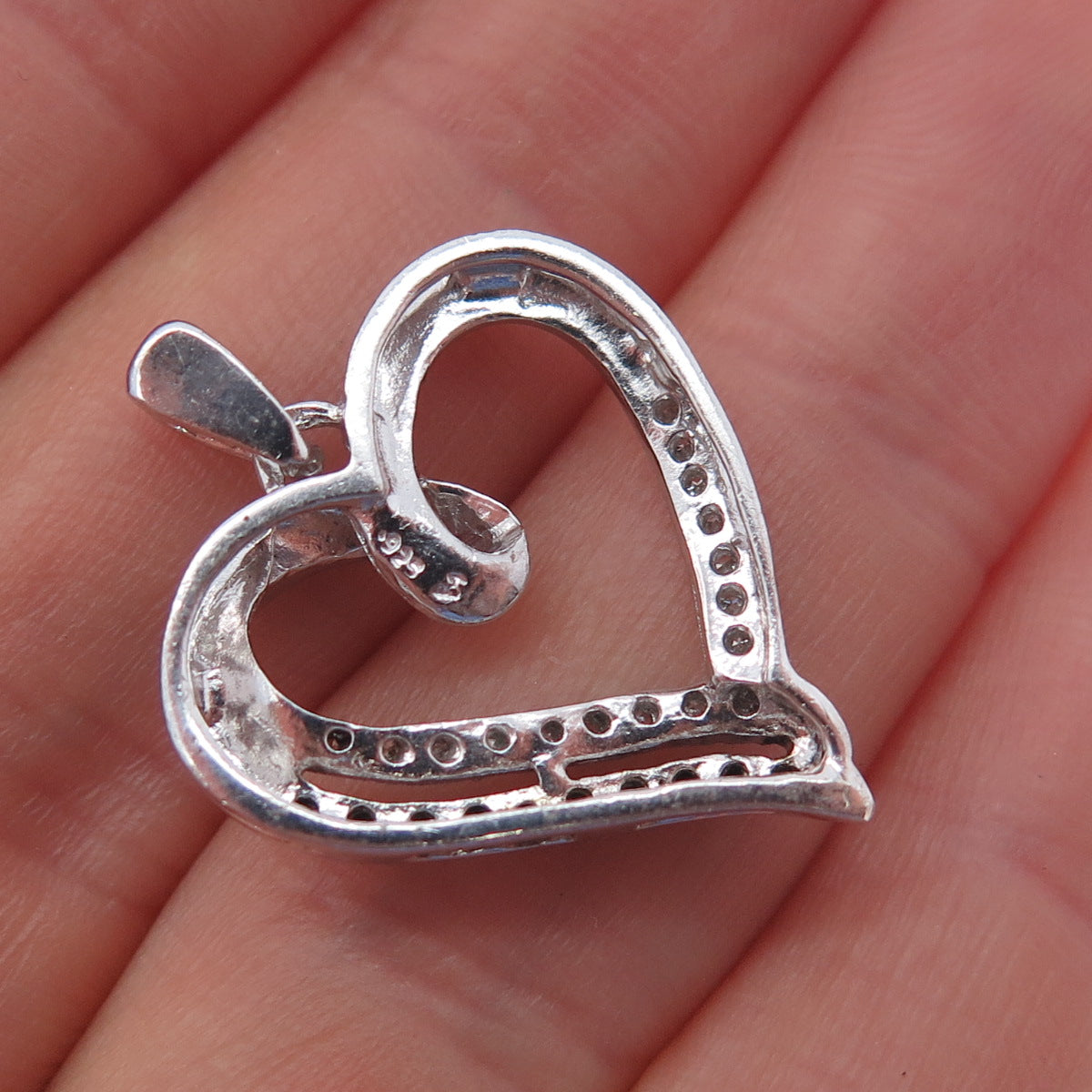 925 Sterling Silver Real Round-Cut Black & White Diamond Heart Charm Pendant