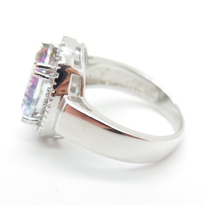 925 Sterling Silver Real Mystic Quartz & Round-Cut C Z Ring Size 4.75