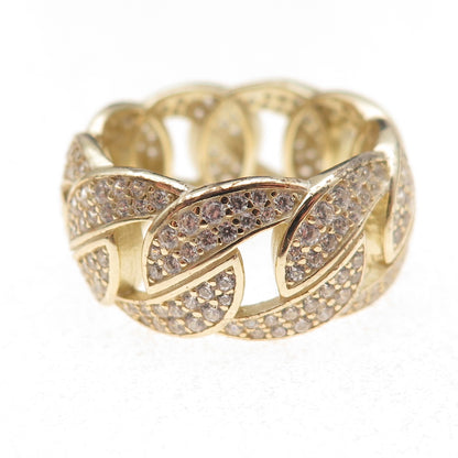 925 Sterling Silver Gold Plated Round-Cut C Z Cuban Link Band Ring Size 9.25
