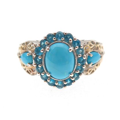 Chuck Clemency 925 Sterling Silver 2-Tone Real Turquoise Apatite Ring Size 8.25