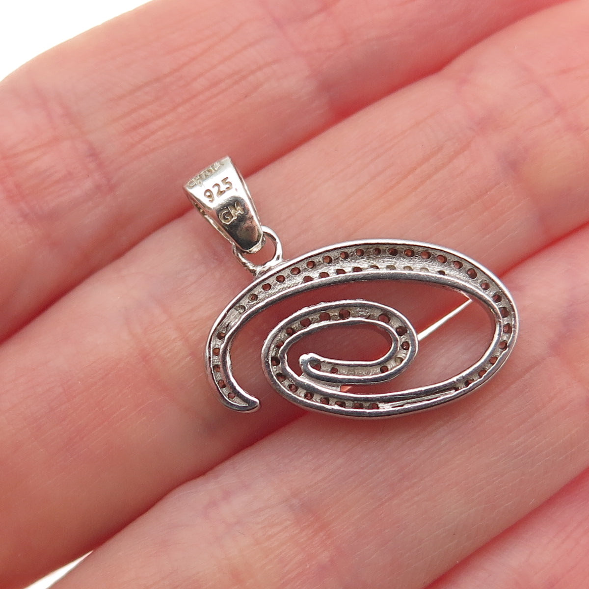 925 Sterling Silver Round-Cut C Z Spiral Charm Pendant