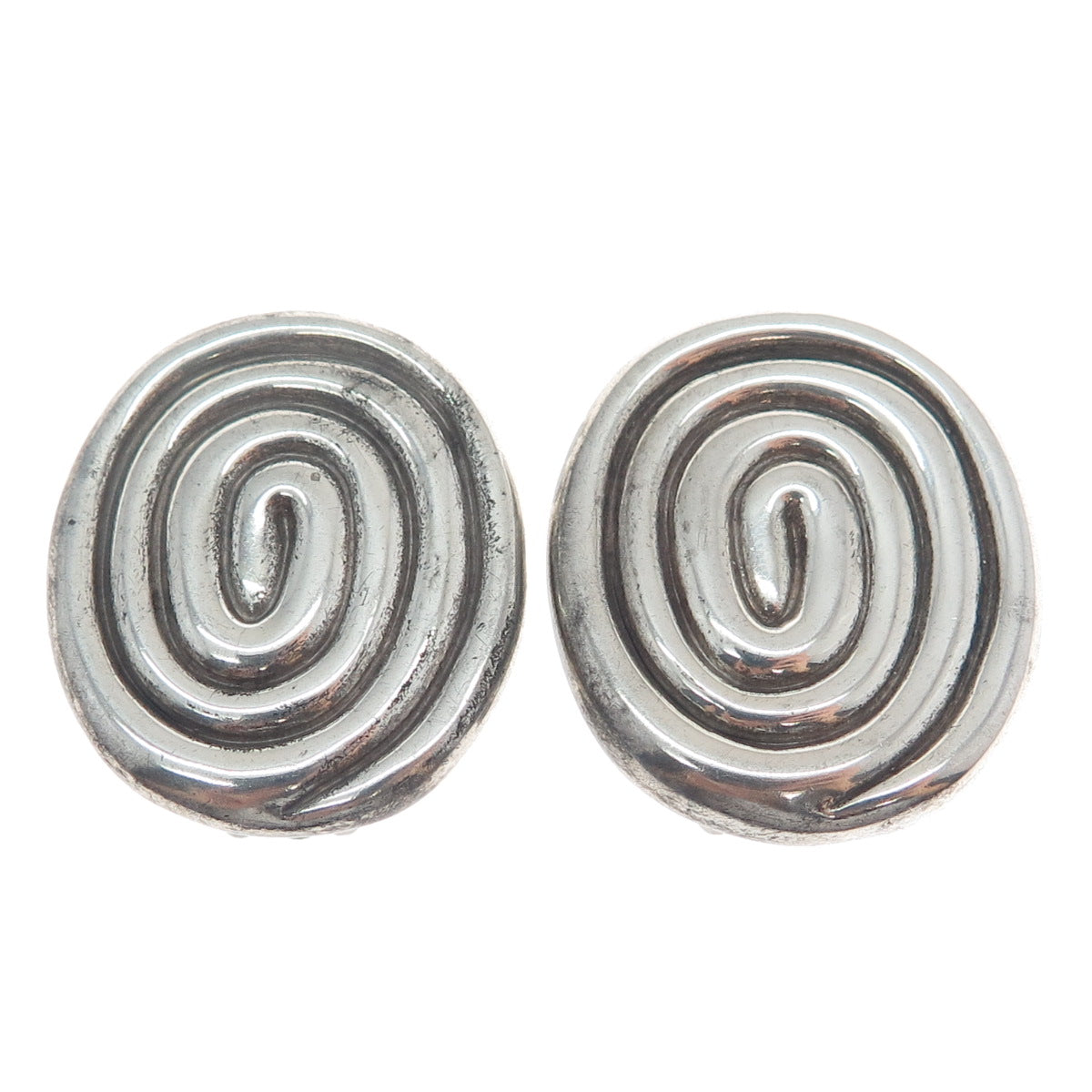FREDERIC JEAN DUCLOS 925 Sterling Vintage Spiral Oxidized Clip On Earrings