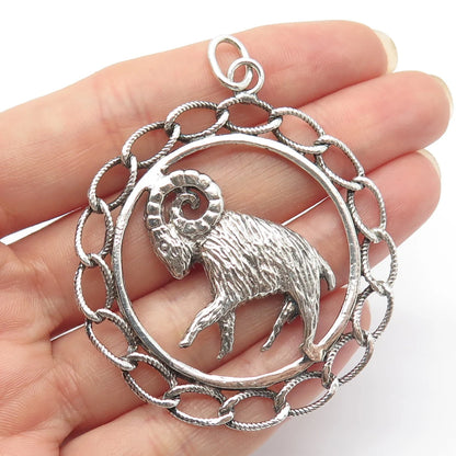 925 Sterling Silver Vintage Aries Zodiac Sign Ornate Pendant