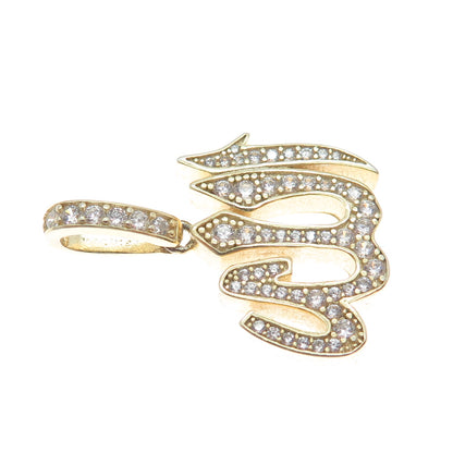 925 Sterling Silver Gold Plated C Z Muslims Allah Religious Pendant