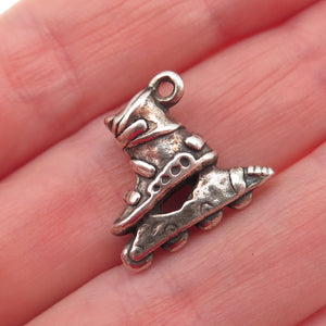 925 Sterling Silver Vintage Rollerblade Skate Oxidized 3D Mini Charm Pendant