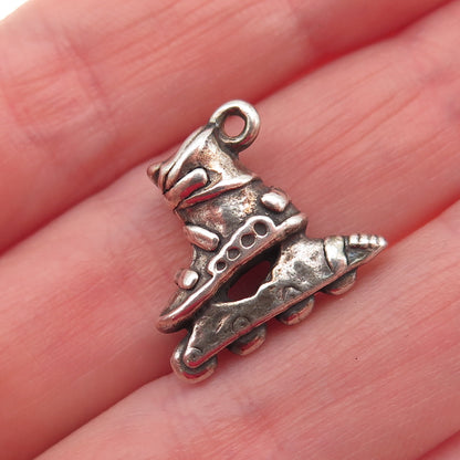 925 Sterling Silver Vintage Rollerblade Skate Oxidized 3D Mini Charm Pendant