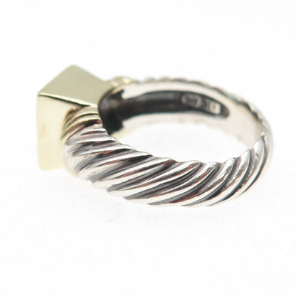 David Yurman 925 Sterling Silver 14K Gold Vintage Real Blue Topaz Ring Size 6.5