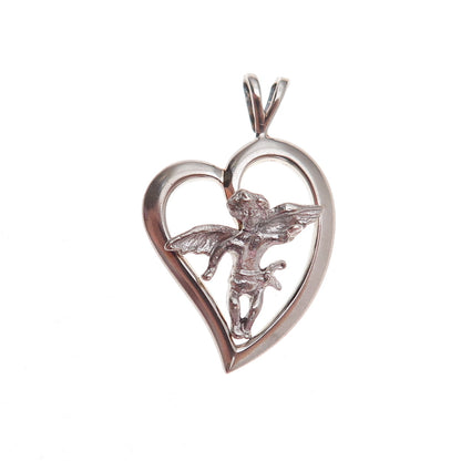 Tru-Kay 925 Sterling Silver Vintage Cherub Heart Charm Pendant