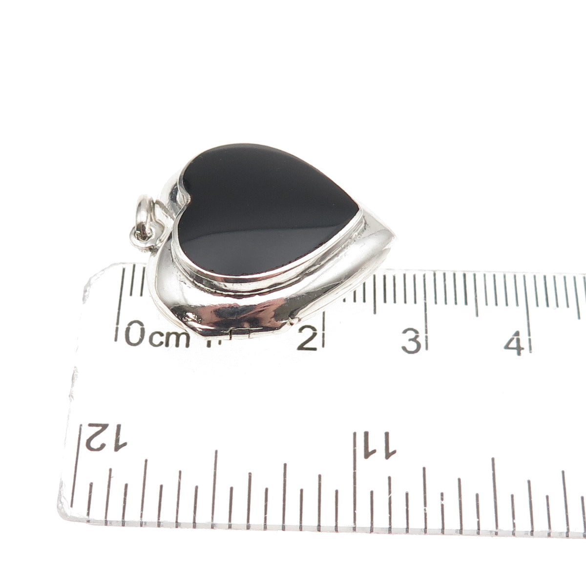 925 Sterling Silver Vintage Real Black Onyx Heart Locket Charm Pendant