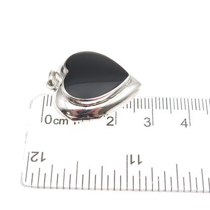 925 Sterling Silver Vintage Real Black Onyx Heart Locket Charm Pendant