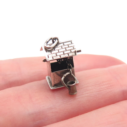 925 Sterling Silver Antique Art Deco Water Well Oxidized 3D Mini Charm Pendant