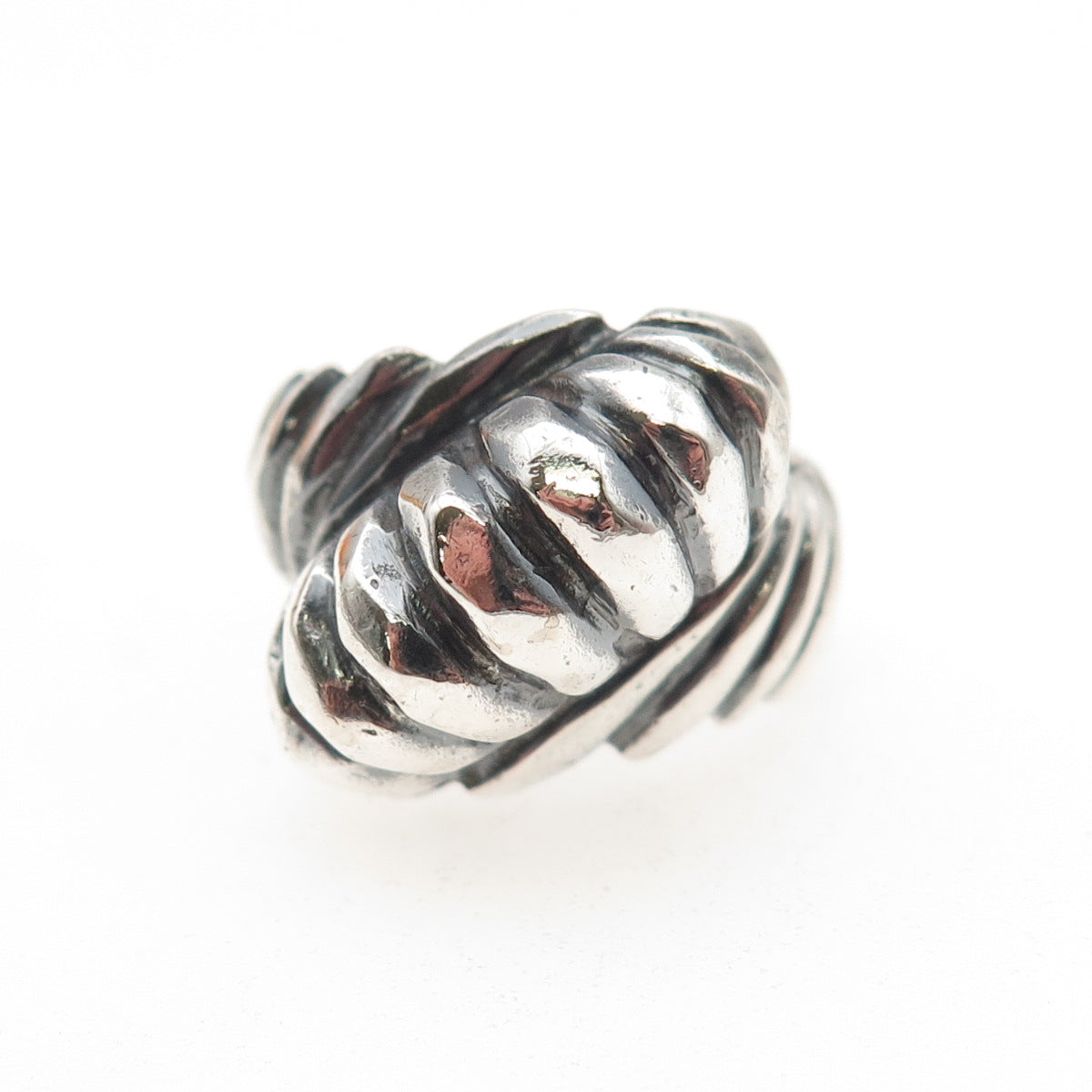 925 Sterling Silver Vintage Modernist Cocoon Oxidized Ring Size 7.75