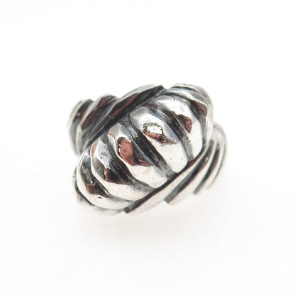 925 Sterling Silver Vintage Modernist Cocoon Oxidized Ring Size 7.75