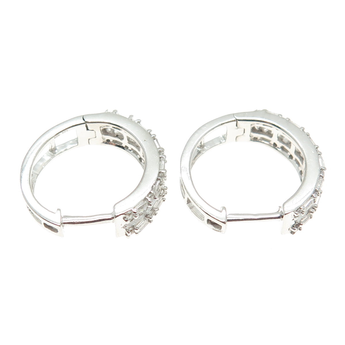 925 Sterling Silver Multi-C Z Huggie Earrings