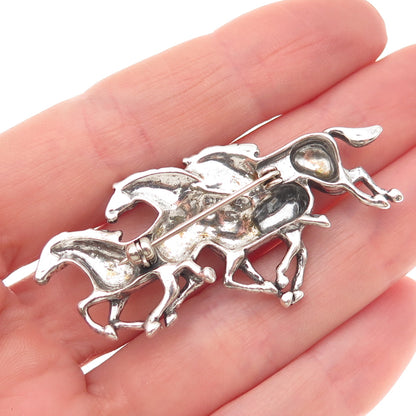 SHUBE 925 Sterling Silver Vintage Wild Horses Oxidized Pin Brooch