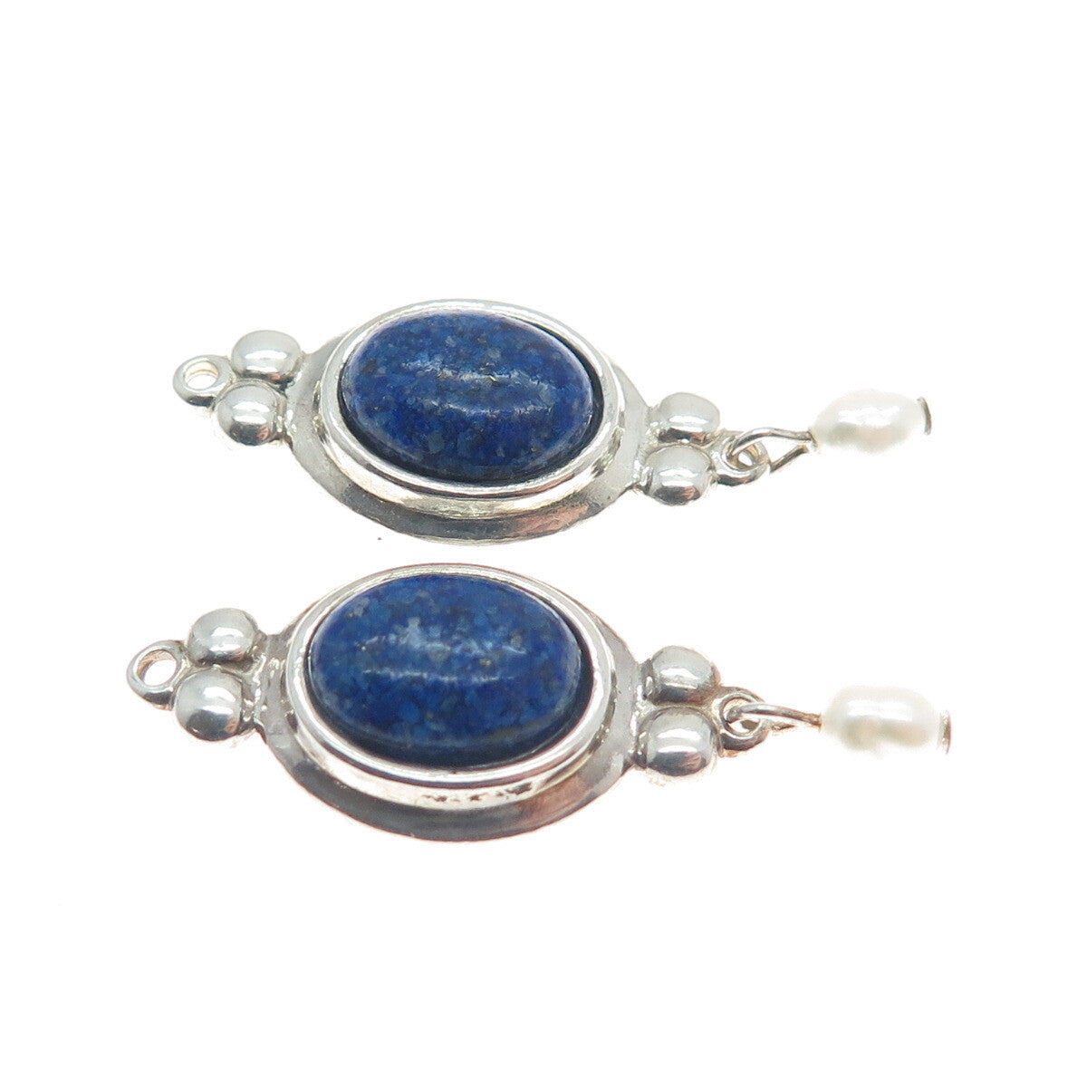COLEMAN CO. 925 Sterling Silver Vintage Real Lapis Inlay & Pearl Jacket Earrings