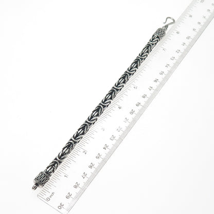 925 Sterling Silver Vintage Byzantine Link Oxidized Bracelet 7.25"