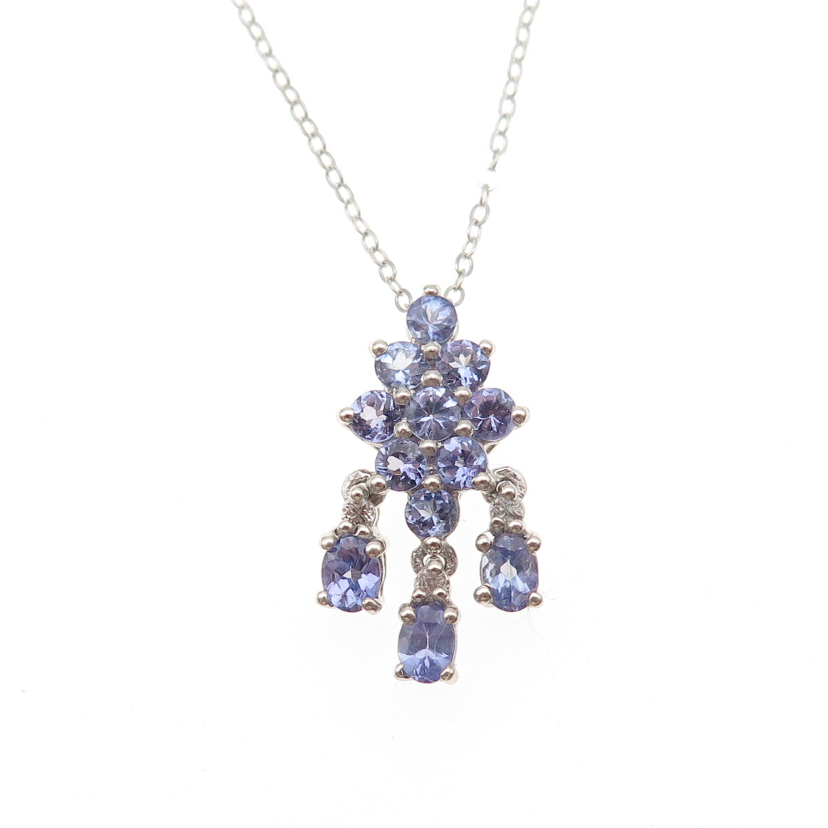 Chuck Clemency 925 Sterling Silver Real Tanzanite White Topaz Chain Necklace 20"
