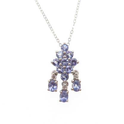 Chuck Clemency 925 Sterling Silver Real Tanzanite White Topaz Chain Necklace 20"