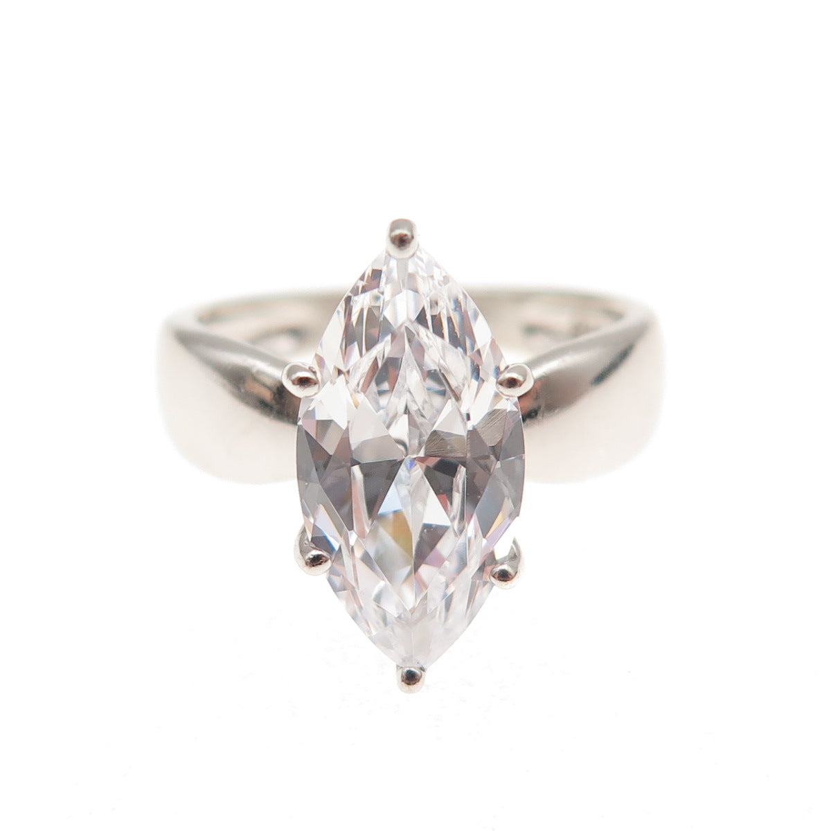 Seta 925 Sterling Silver Vintage Marquise-Cut C Z Engagement Ring Size 5