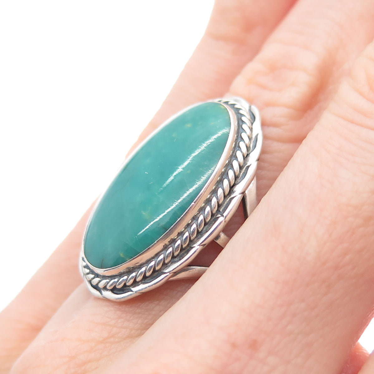 Old Pawn Sterling Silver Vintage Southwestern Kingman Turquoise Ring Size 5.25