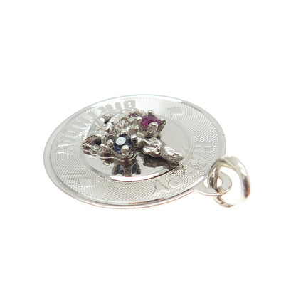925 Sterling Silver Vintage Blue & Pink Rhinestone "Happy Birthday" Cake Pendant