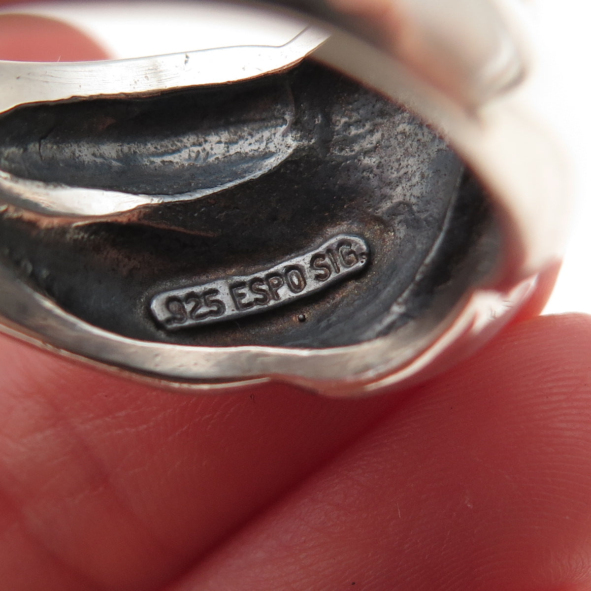 Joseph Esposito 925 Sterling Silver Vintage Modernist Oxidized Ring Size 9.25