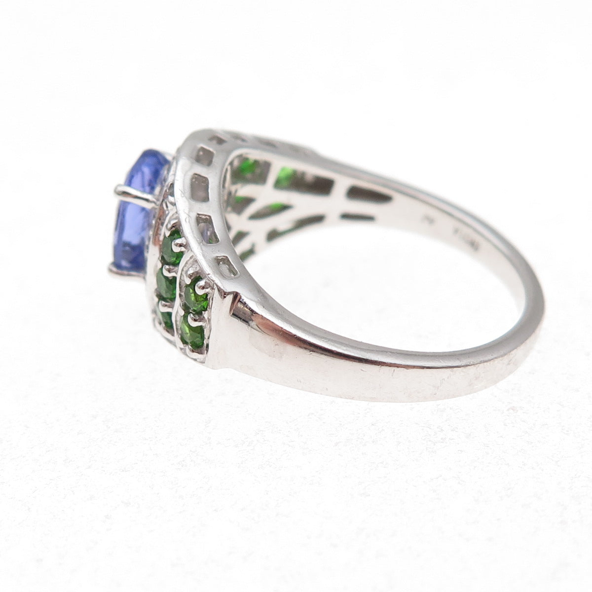 925 Sterling Silver Real Tanzanite Peridot & White Topaz Ring Size 8