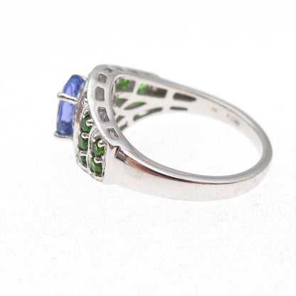 925 Sterling Silver Real Tanzanite Peridot & White Topaz Ring Size 8