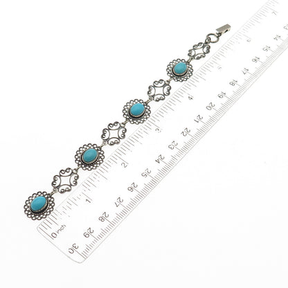Beau Sterling Silver Antique Art Deco Real Turquoise Bracelet 6" (missing loop)