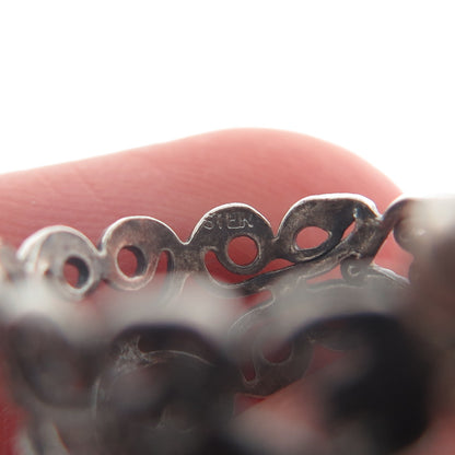 925 Sterling Silver Vintage Heart Ornate Oxidized Hoop Earrings