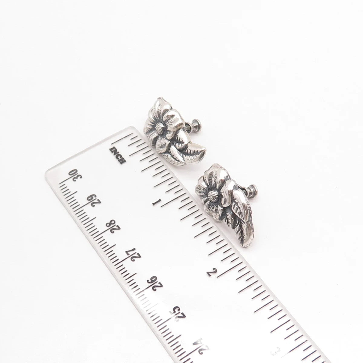 925 Sterling Silver Vintage Textured Floral Screw Back Earrings