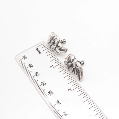 925 Sterling Silver Vintage Textured Floral Screw Back Earrings